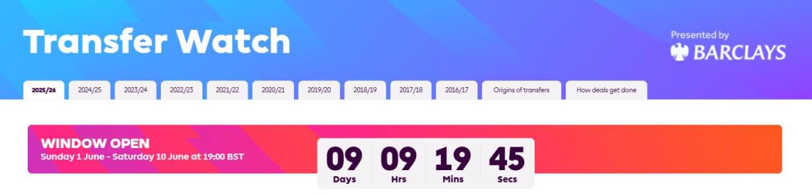 英超官方：世俱杯特殊轉(zhuǎn)會窗6月10日晚7點(diǎn)正式關(guān)閉