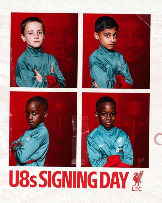 利物浦官方發(fā)布U8梯隊新援定妝照：歡迎加入我們的大家庭