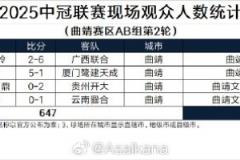 2025中冠聯(lián)賽曲靖賽區(qū)AB組第2輪觀眾人數(shù)統(tǒng)計(jì)