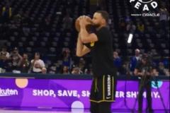 庫里狀態(tài)火熱賽前熱身連中中圈三分