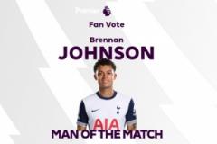 雙響助陣！約翰遜榮膺熱刺對陣南安普頓票選最佳球員