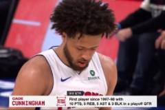 康寧漢姆成為97-98賽季首位季后賽單節(jié)砍10+5+5+3帽的球員