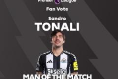 托納利當(dāng)選紐卡2-0切爾西賽后全場(chǎng)最佳球員