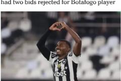 布萊頓積極追逐巴西邊路球員庫亞巴諾，博塔弗戈已拒絕兩份報價