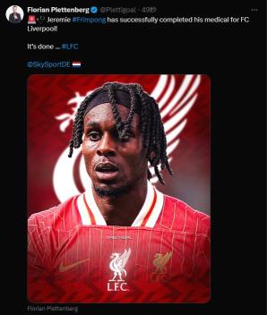 德天空：藥廠后衛(wèi)弗林蓬完成利物浦體檢，轉(zhuǎn)會細節(jié)已全部確定