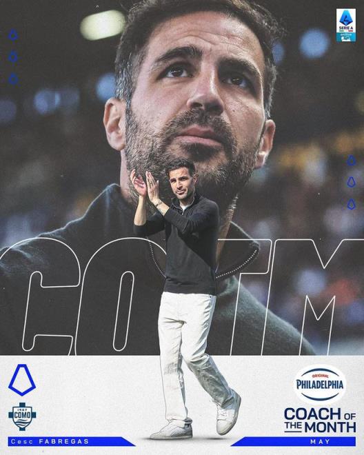 法布雷加斯蟬聯(lián)意甲5月最佳教練