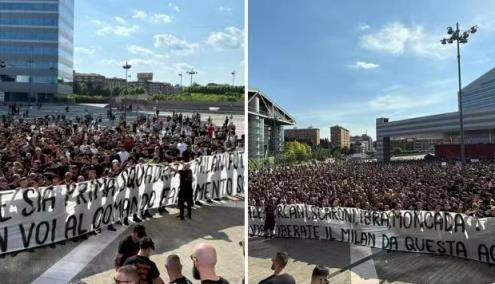 超過3000名米蘭球迷在俱樂部總部外舉行抗議活動(dòng)