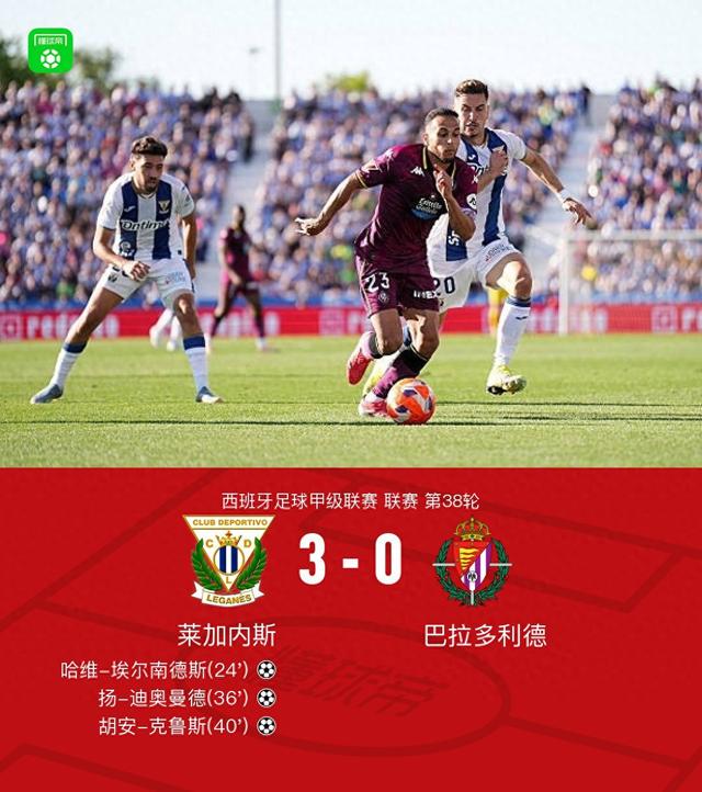 萊加內(nèi)斯3-0戰(zhàn)勝巴拉多利德仍遭降級，揚-迪奧曼德傳射建功